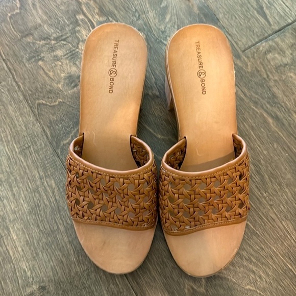 Treasure & Bond Caroline Brown Lattice Woven Slip On Sandals Heels Size 7.5 - Picture 8 of 8